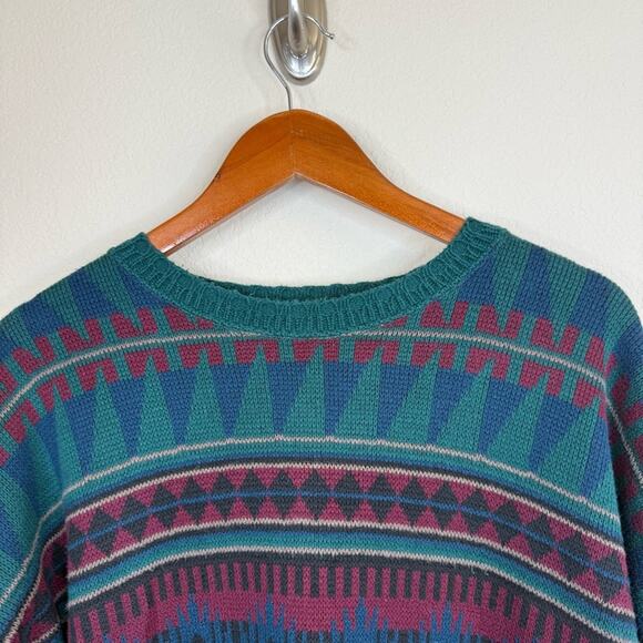 VTG LOBO By Pendleton Men’s Sz L Aztec Pattern Cotton Style 80s Made USA Sweater - Picture 3 of 14